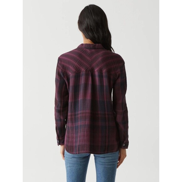 Michael Stars Women Leo Plaid Gauze Button Down Long Sleeve Shirt Sz XL - Picture 3 of 10